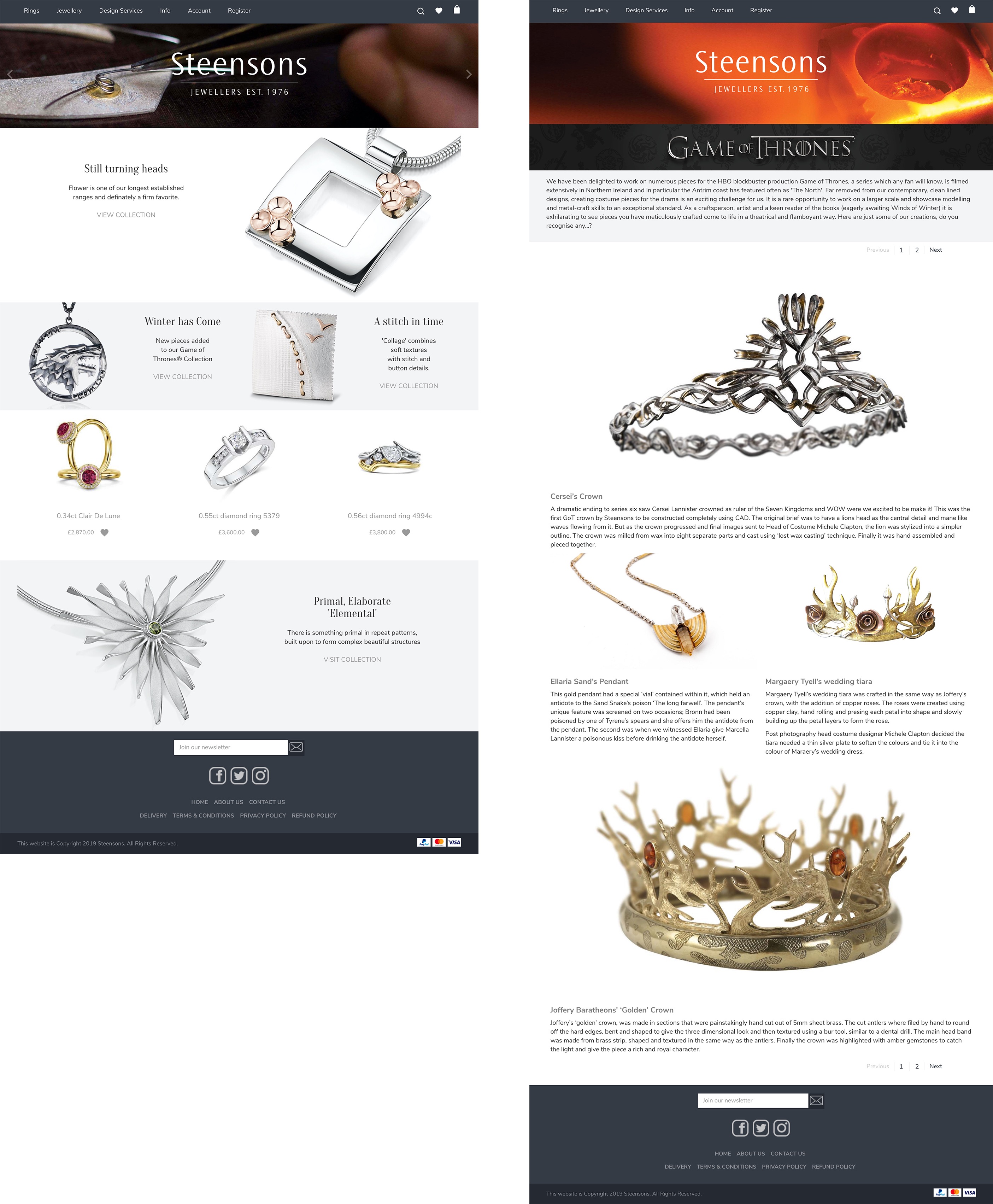 Steensons jewellery ecommerce website